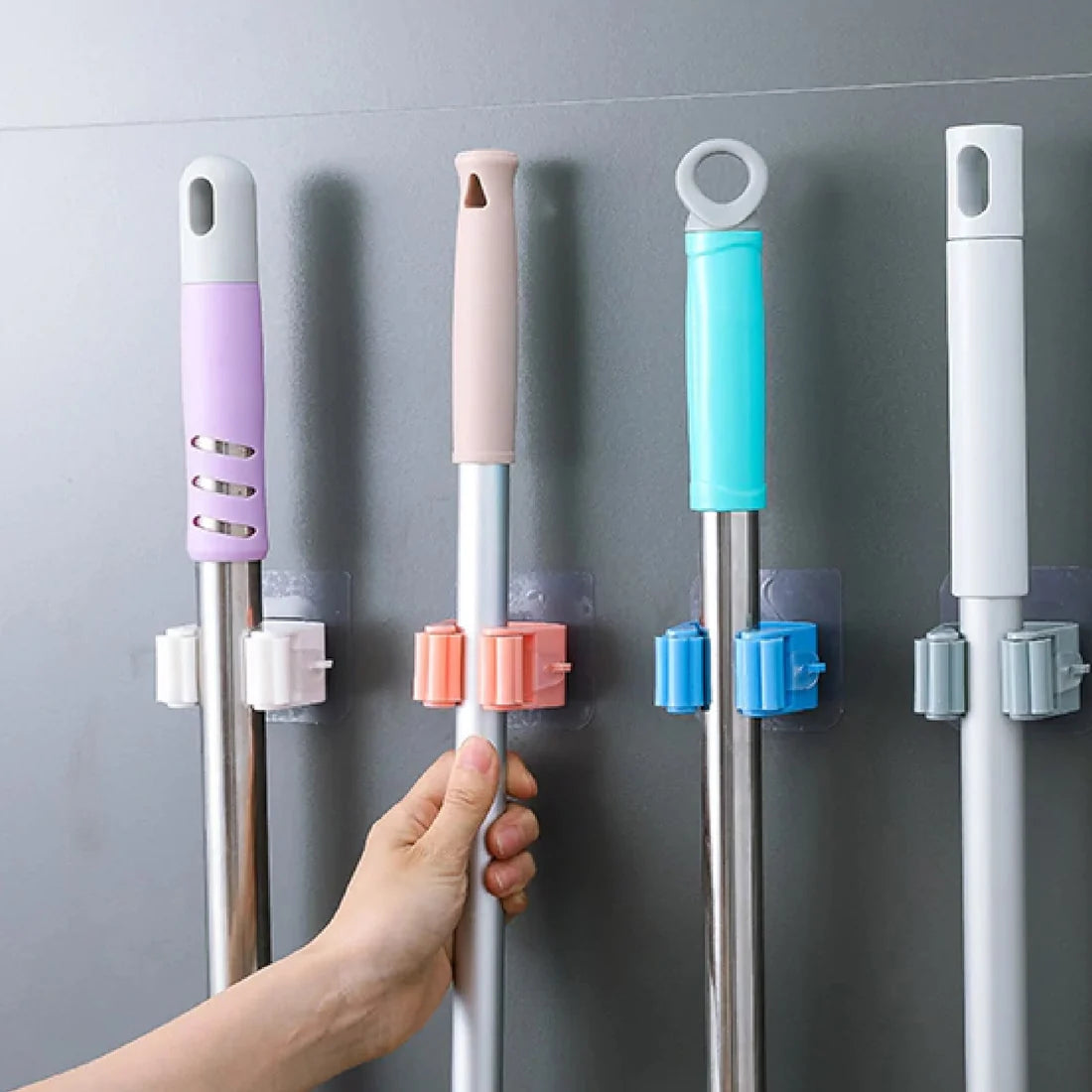 Self-Adhesive Mop Holder – Wall Mount Broom Organizer