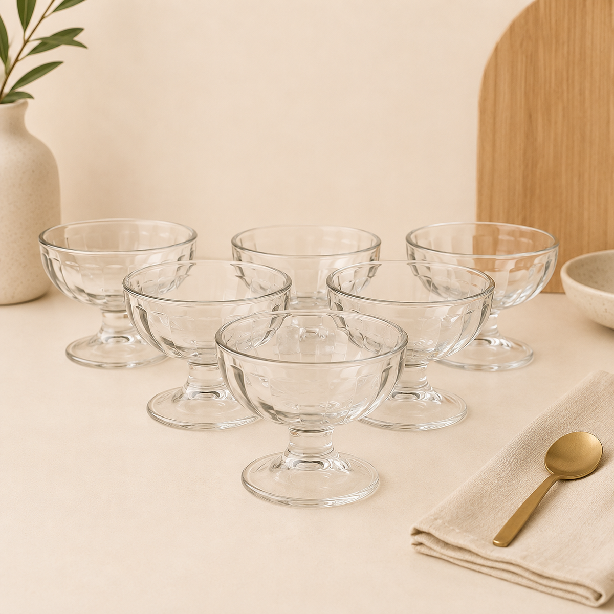 Glass Ice Cream Dessert Bowls – Elegant 6-Piece Set