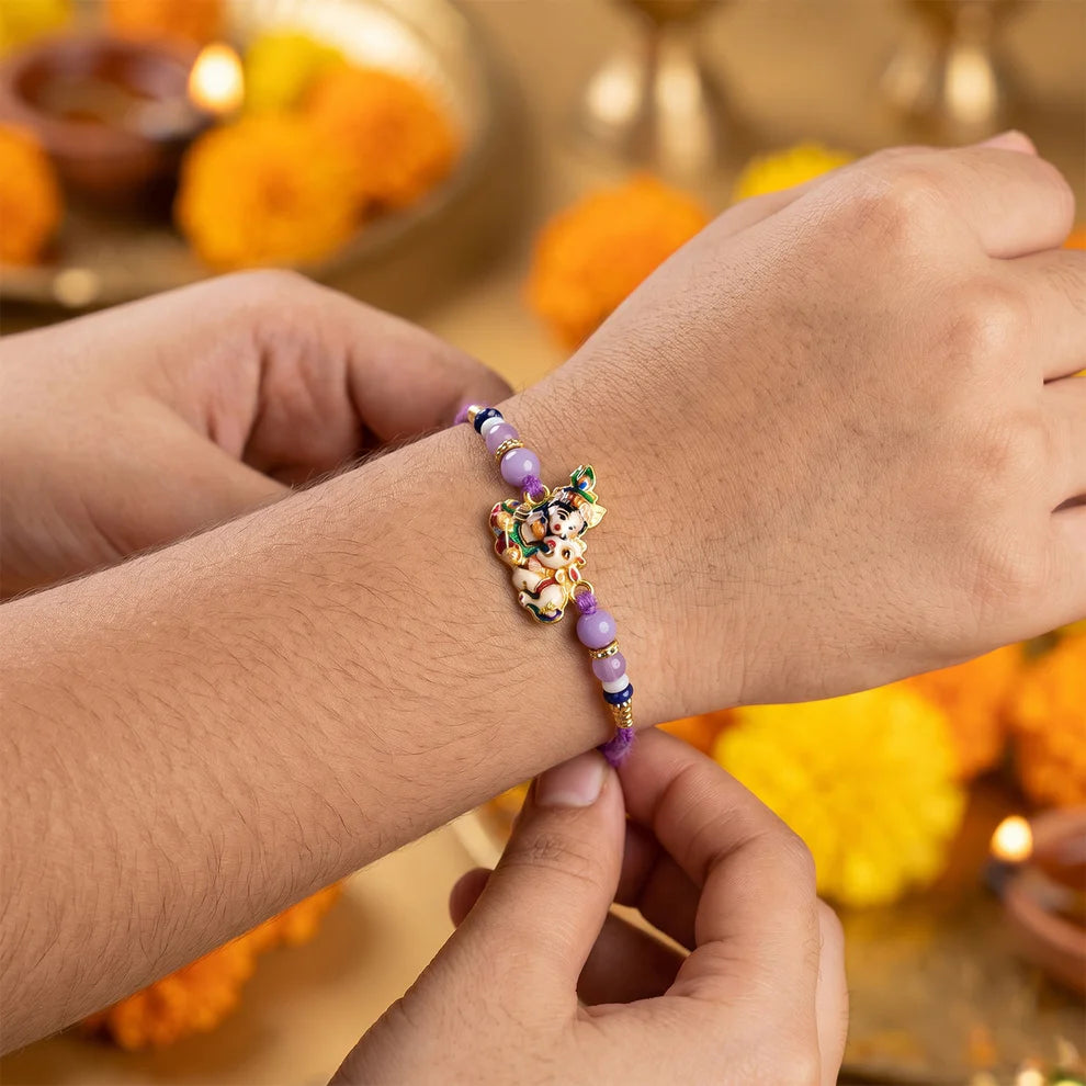 Bal Krishna Rakhi – Divine Cow & Beaded Tradition for Raksha Bandhan