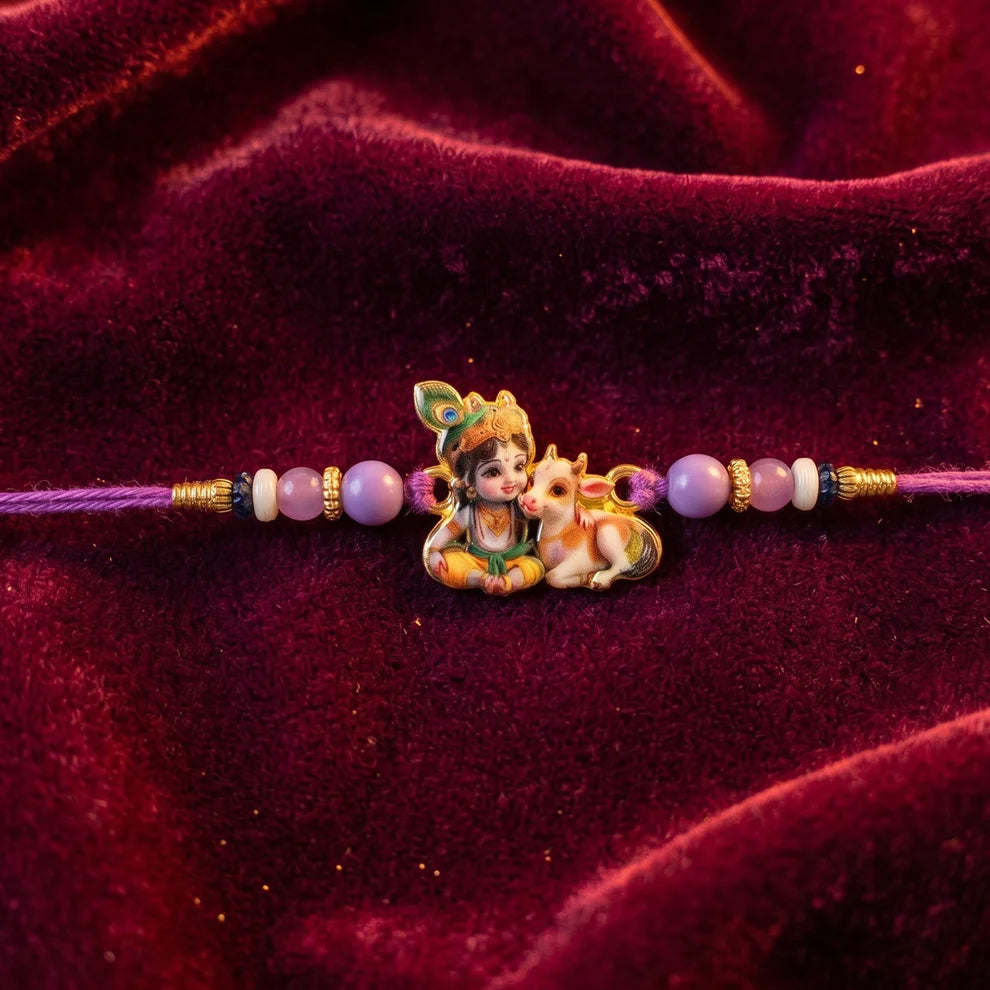 Bal Krishna Rakhi – Divine Cow & Beaded Tradition for Raksha Bandhan