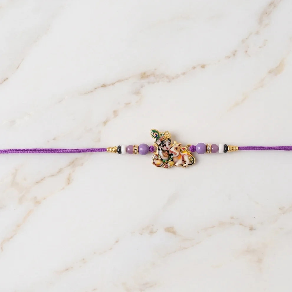 Bal Krishna Rakhi – Divine Cow & Beaded Tradition for Raksha Bandhan
