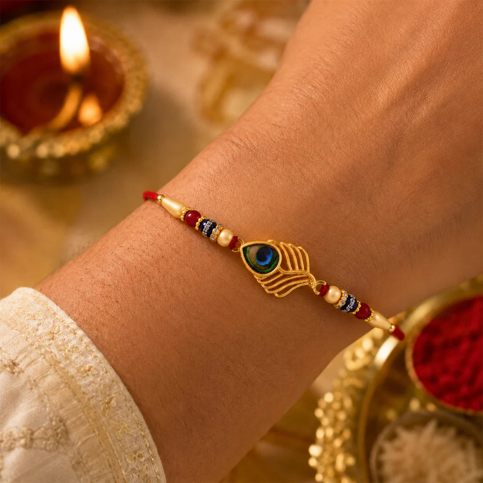 Peacock Rakhi – Beaded Design for Brothers, Handcrafted