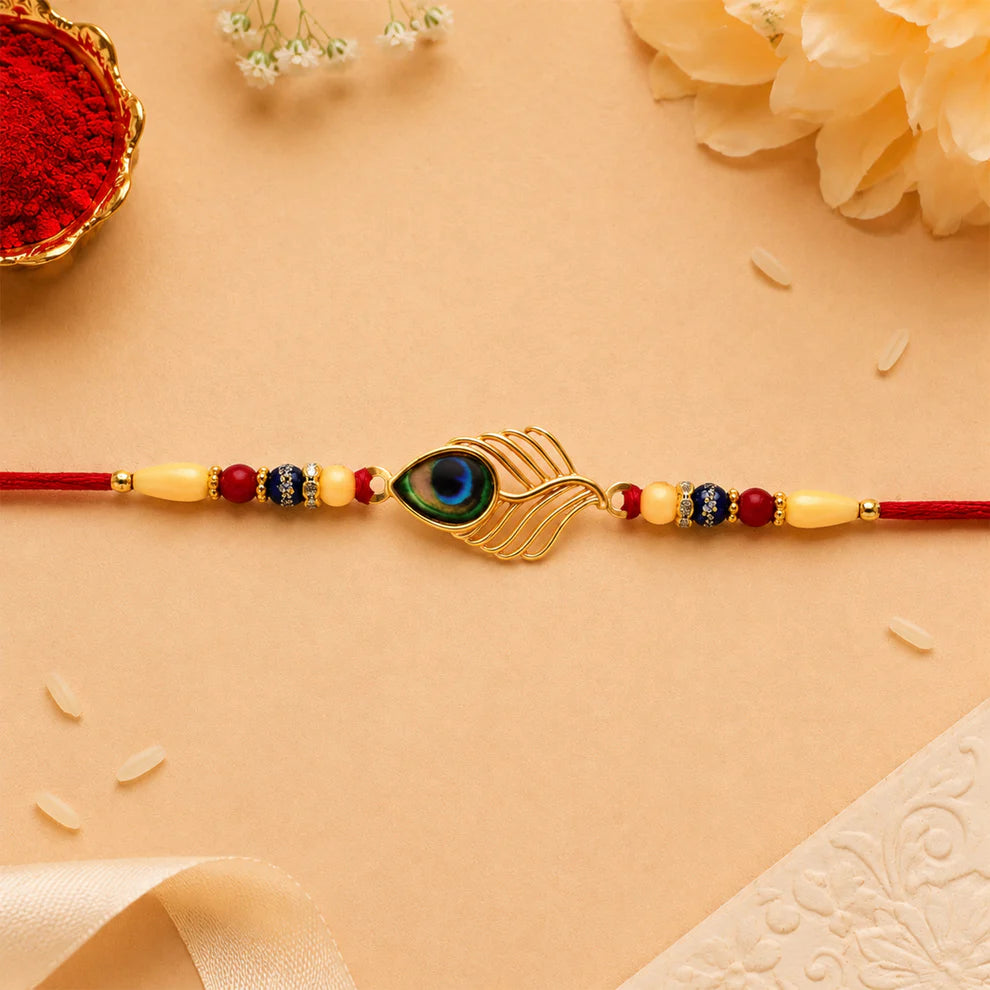 Peacock Rakhi – Beaded Design for Brothers, Handcrafted