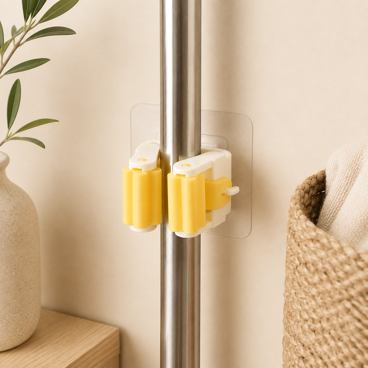 Self-Adhesive Mop Holder – Wall Mount Broom Organizer